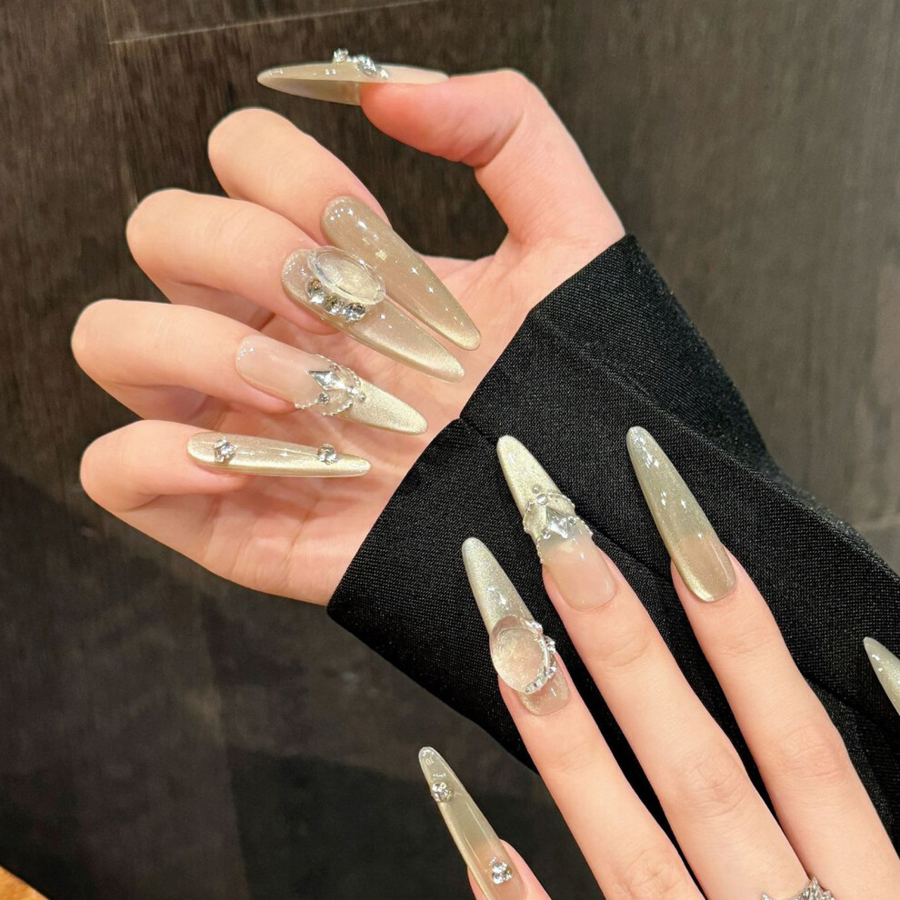 Roc-Electron (Xs) Flash Cat Eye Press-On Nails For Stage Wear