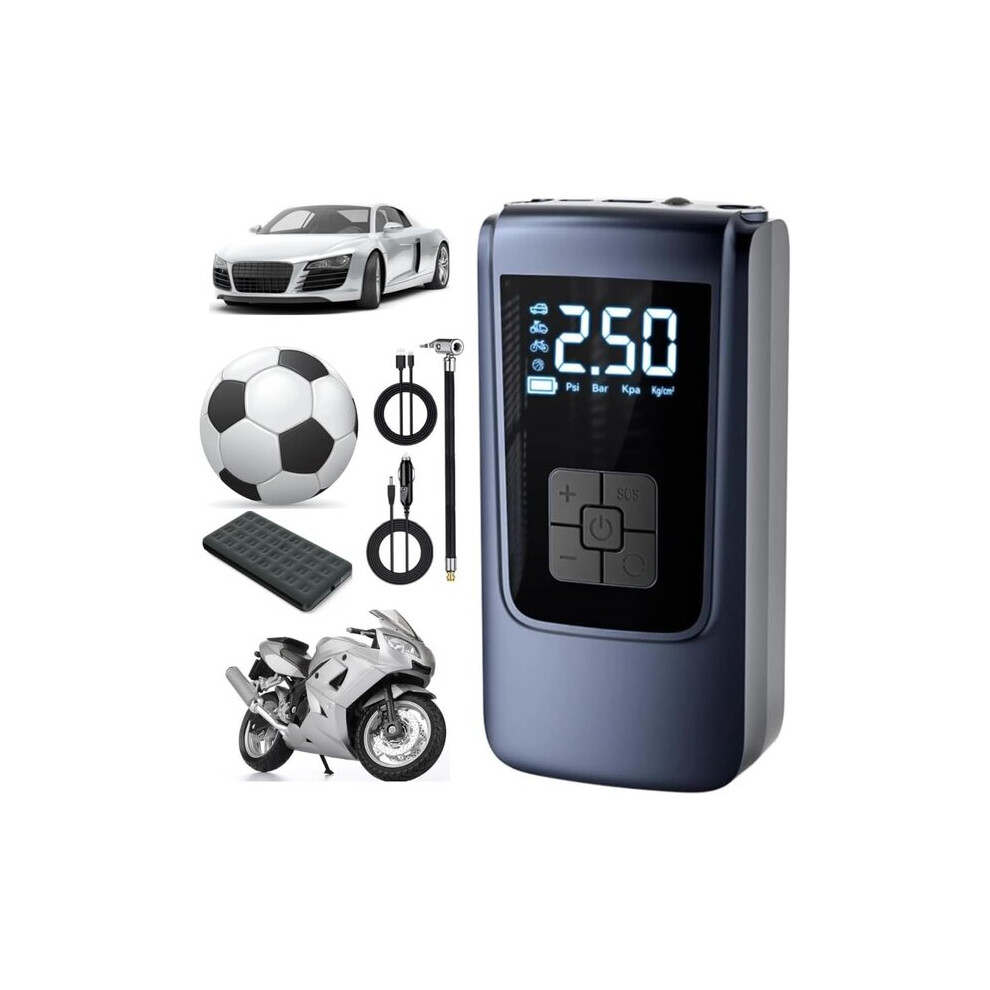 Cordless Portable Tyre Inflator With Lcd Display And Flashlight, 150Psi For Car, Motorcycle, Bicycle Tyres 6901508506404