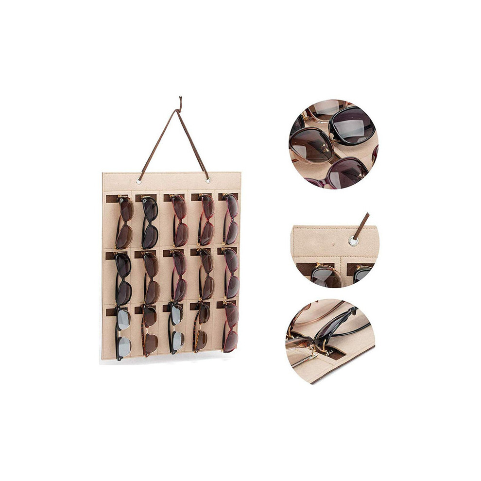 Hanging Eyeglass Holder with 15-Slot Felt Lined Compartments, Space Saving Wall Mountable Glasses Storage Rack