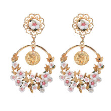 (Beige) Floral Statement Earrings for Women