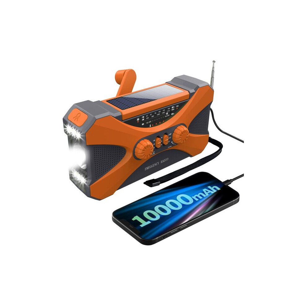 Hand Crank Radio With 10000Mah Power Bank, Solar Charging, Noaa Alerts, Sos For Emergency Preparedness Light