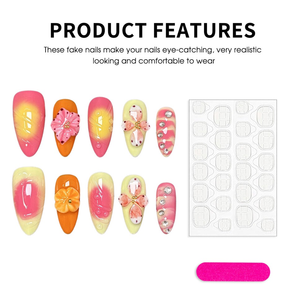 Zhouq-Outdoors (Xs) Glossy Blush Pink & Yellow Press-On Nails (10Pcs)