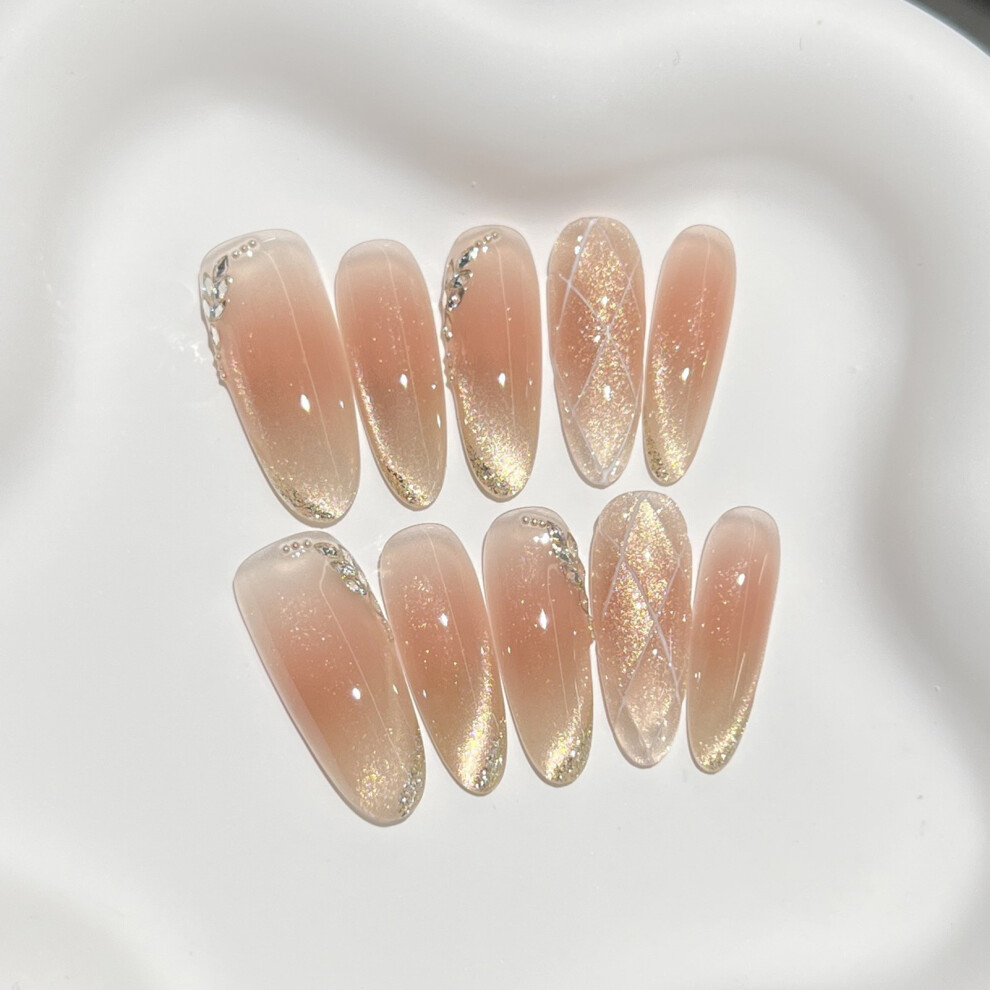 Creation-3C (Xs) 10Pcs Almond Press-On Nails, Reusable Resin Diy Decor