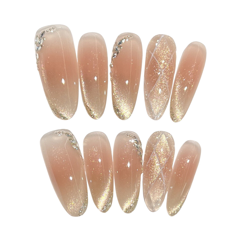 Roc-Electron (M) 10Pcs Almond Press On Nails, Reusable Diy Fake Nails