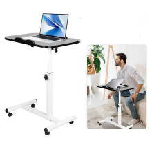 Rolling Laptop Desk Adjustable Height 23.6'37.4' Tiltable Bedside Table on Wheels Small SitStand Workstation Cart for Home Office Black