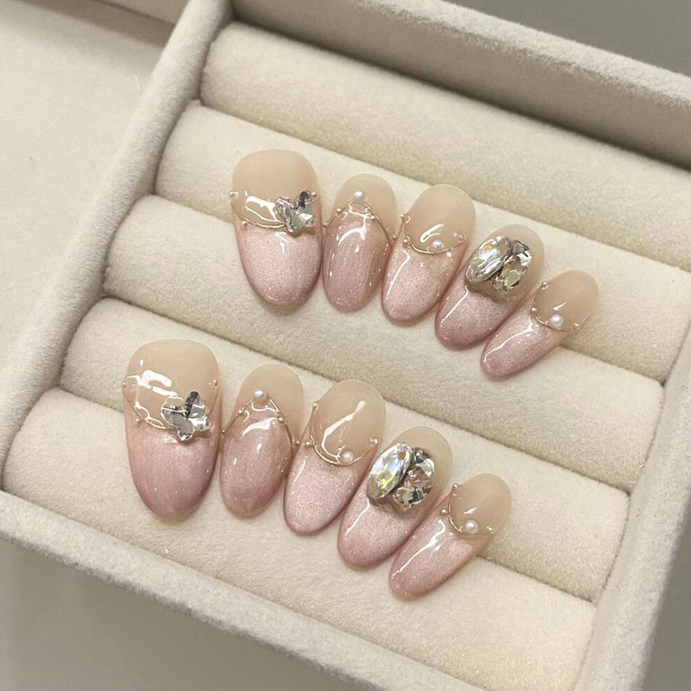 Dcph-Clothing (Xs) Pink Cat Eye Fake Nails - Odorless & Eco-Friendly
