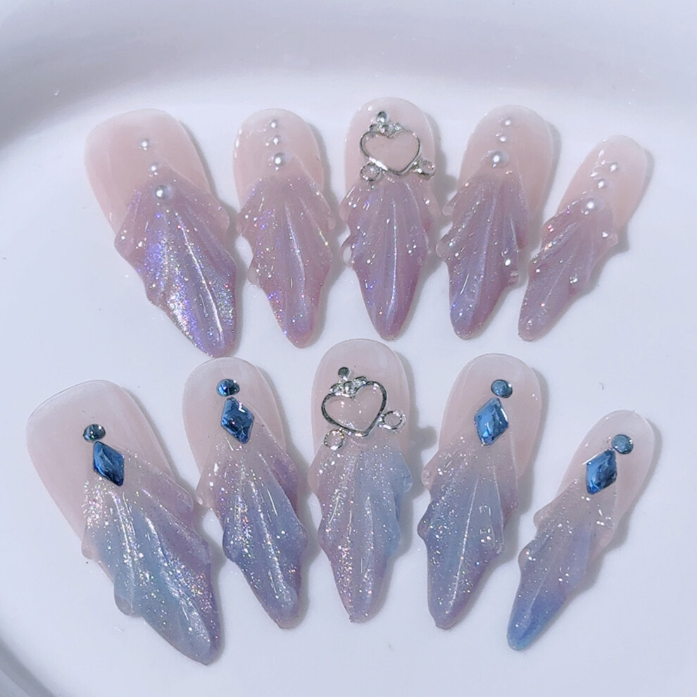 Reach-Tools (Xs) Cat Eye Blue Purple Fake Nails - Smooth Edge Diy