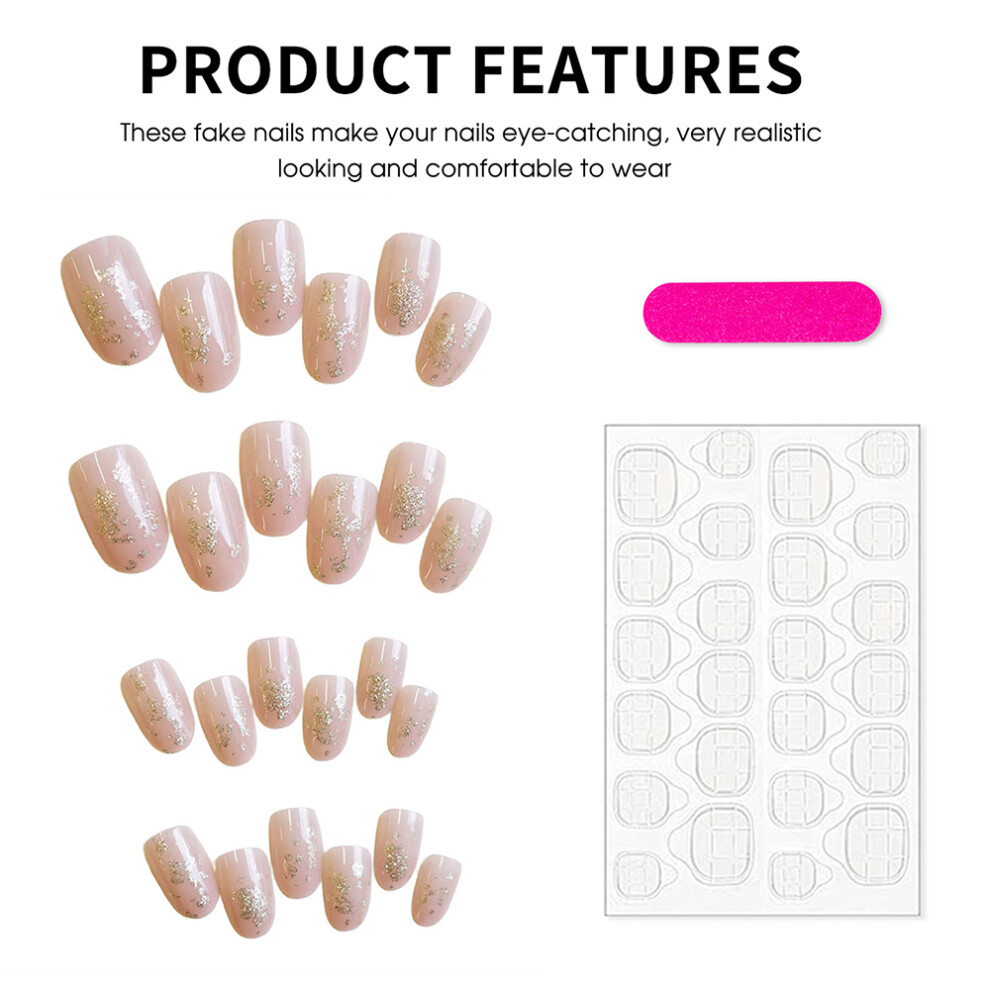 Hue-Grain Gold Foil False Nails 24Pcs - Party & Daily Wear