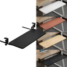 Clamp On Keyboard Tray Teak Wooden Under Desk Drawer, Adjustable Ergonomic Height, Space Saving Pullout Design for Home Office