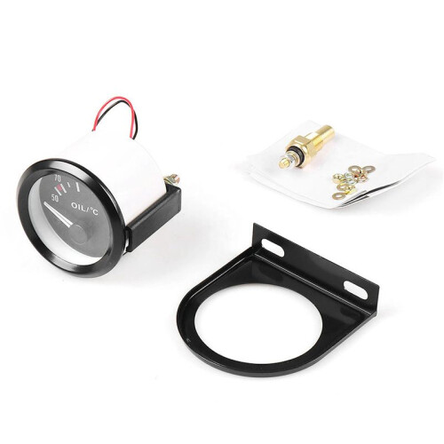 2pcs 2 Inch 52mm 12V White LED Pointer Car Oil Temp Temperature Gauge with Sensor Black 2