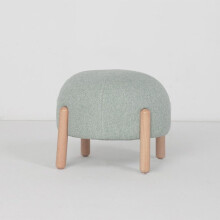Small Round Green Foot Stool Ottoman with Breathable Linen, Wooden Legs for Living Room or Bedroom