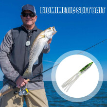 (Black Striped Green Squid Skin) Rust-Proof Swimming Squid Bait for Offshore Fishing