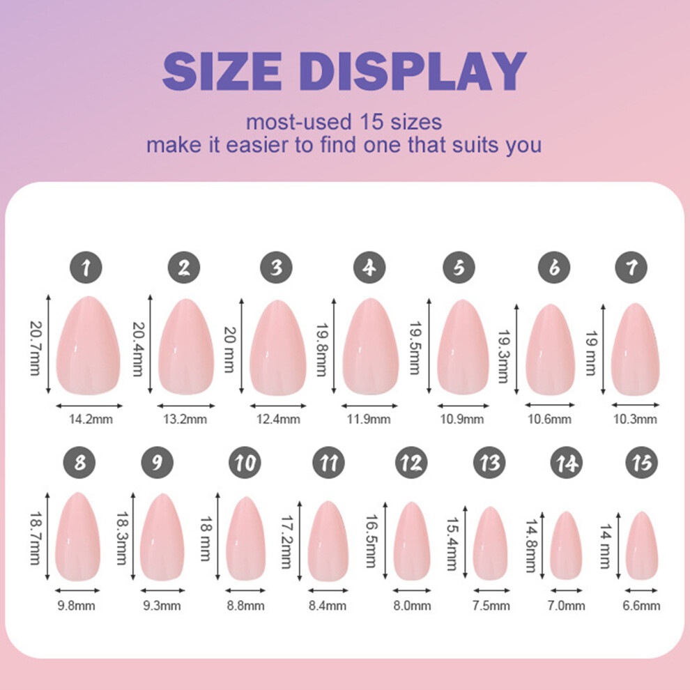 Roc-Electron (A002) Sweet Glossy Almond Press-On Nails - 360Pcs, Reusable