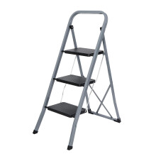 3 Step Folding Steel Ladder with NonSlip Wide Steps and Comfortable Grip, Compact for Home and Office, Gray