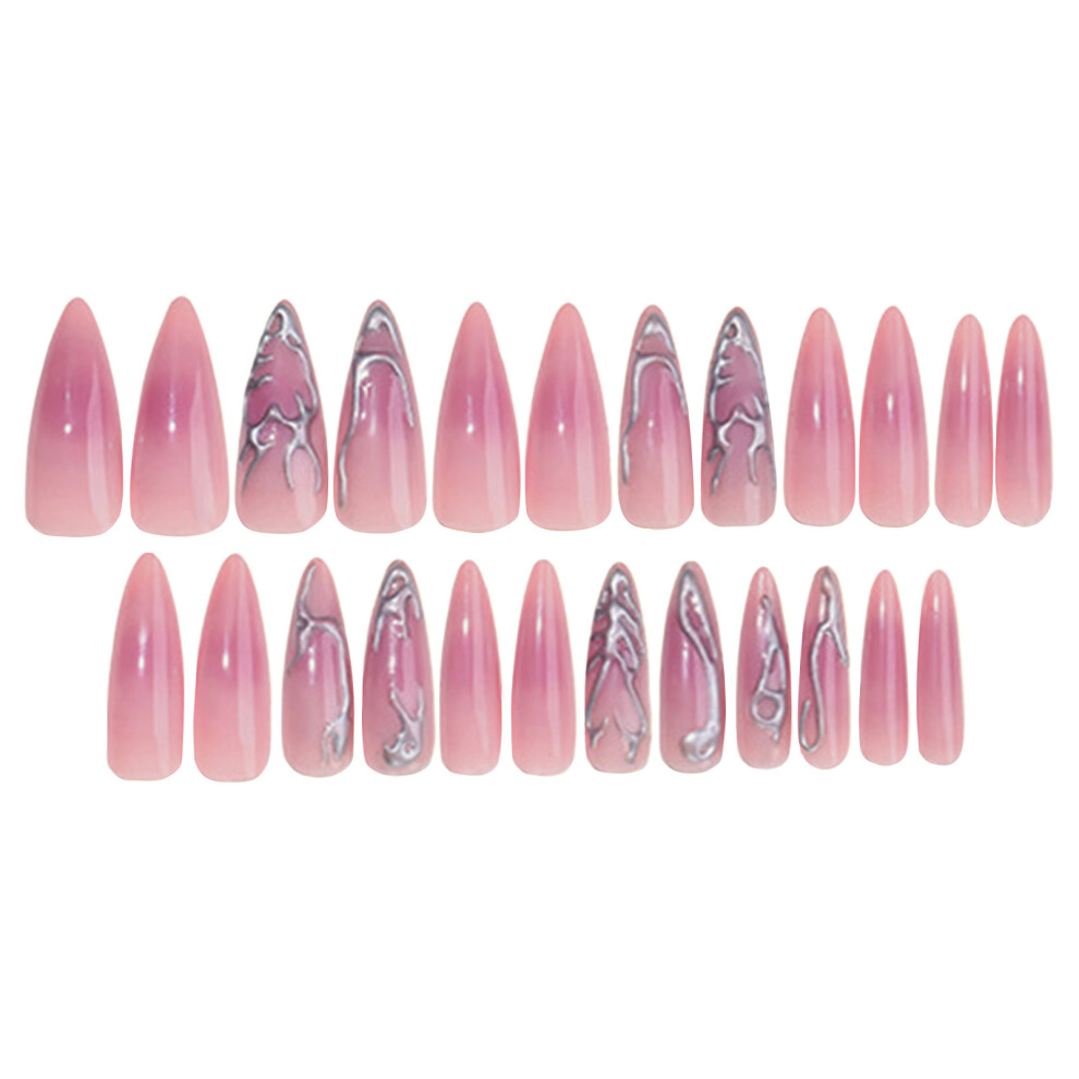 Roc-Electron Pink (13497) 24Pcs Glitter Press On Nails With Rhinestones