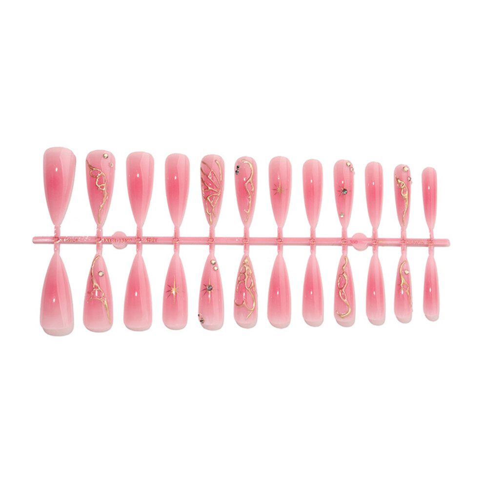 Roc-Electron Pink (13550) 24Pcs Glitter Press On Nails With Rhinestones