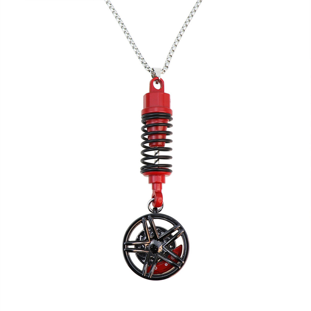 (Red) Car Wheel Hub Pendant Mirror Hanging Ornament Red 6481414502283