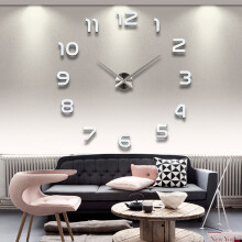 (Silver, 50cm) 3D Frameless DIY Wall Clock, Mirror Surface Home Decor