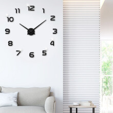 (Black, 50cm) 3D Frameless DIY Wall Clock, Mirror Surface Home Decor