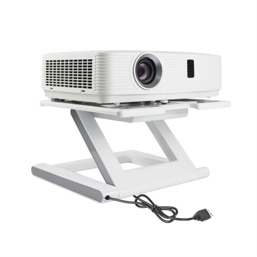 Projector Stand with Adjustable Height and USB Cooling Fan, Foldable Desktop Mount, Universal White