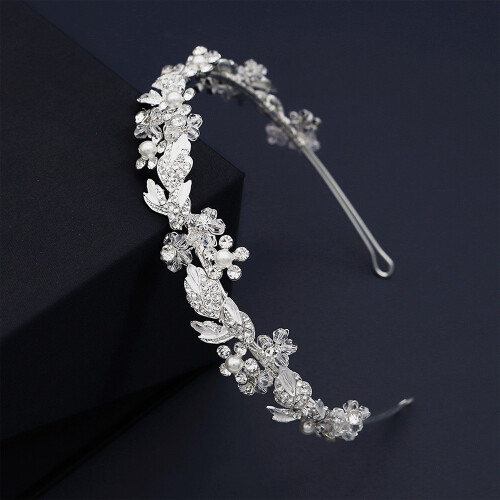 (Silver) Bride Crystal Headband Wedding Hair Accessory