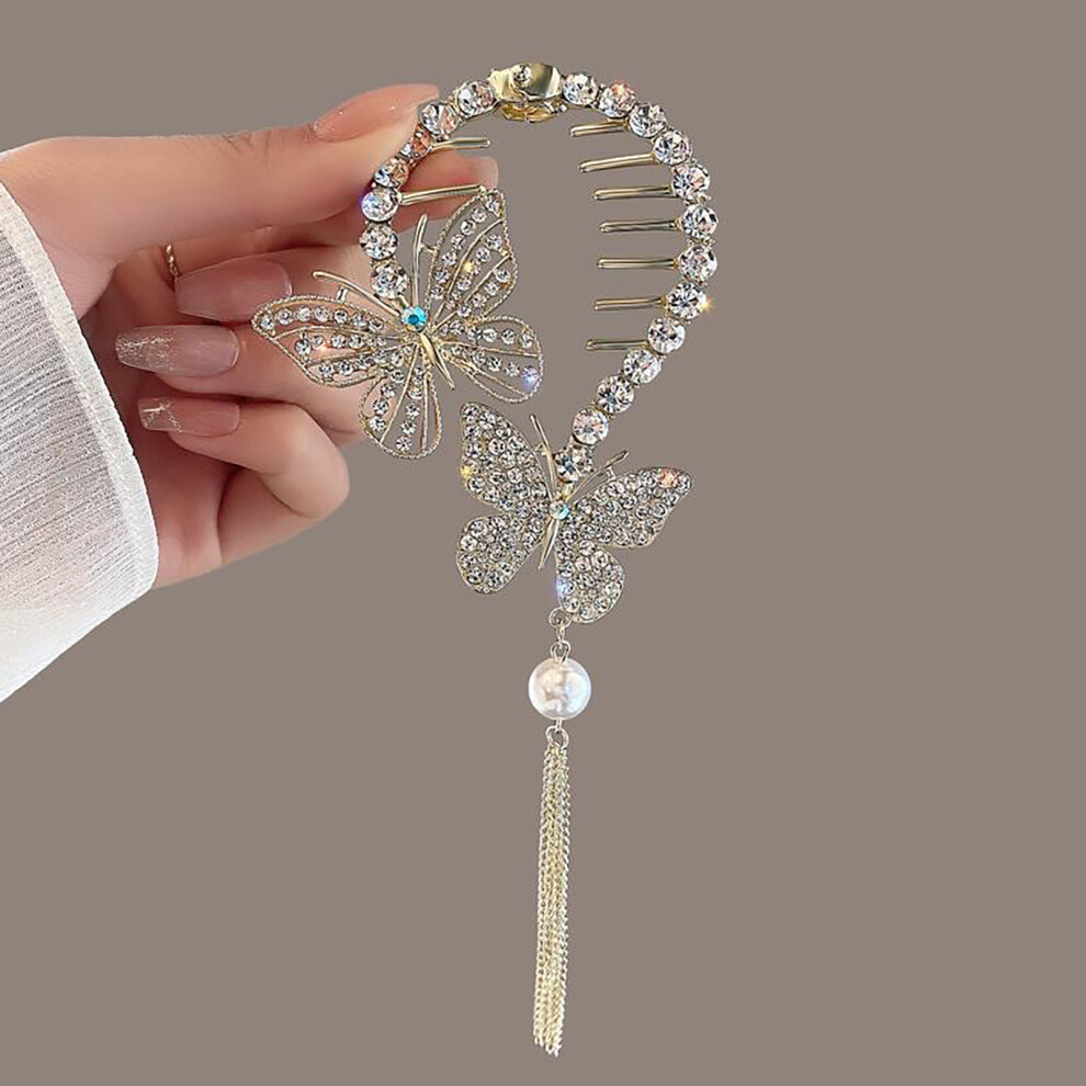 Roc-Electron (9) Rhinestone Pearl Hair Claw Clips For All Hair Types