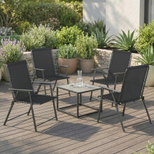 Outsunny Folding Garden Chairs, Outdoor Chairs Set of 4, Black
