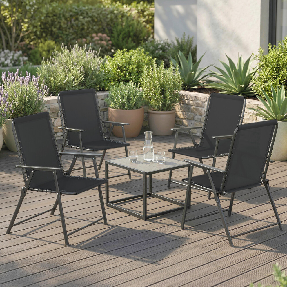 Outsunny Folding Garden Chairs, Outdoor Chairs Set Of 4, Black