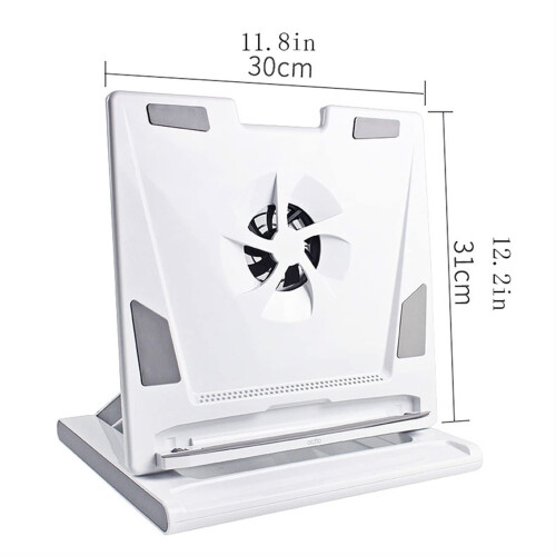 Projector Stand with Adjustable Height and USB Cooling Fan, Foldable Desktop Mount, Universal White 1