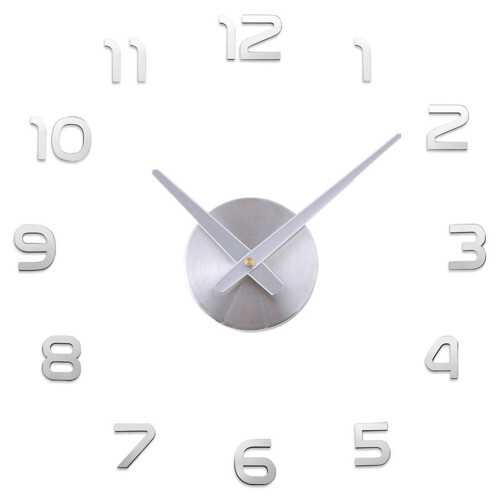 (Silver, 50cm) 3D Frameless DIY Wall Clock, Mirror Surface Home Decor 2