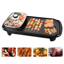 Electric Griddle with Hot Pot Grill, Nonstick, Fast Heating, Temp Control, Indoor BBQ, 45x22cm Black