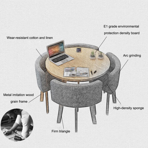 Small Round Dining Table Set for 4, Modern Kitchen Table and Chairs with Cushions, EasyClean 1