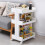 White Mobile Printer Stand with Storage Drawers and Wheels, Compact MultiLevel Office Organizer 5