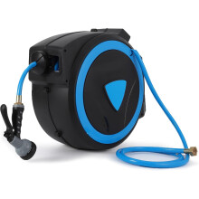 Retractable Garden Hose Reel 115ft Wall Mounted with AutoRewind Slow , 180 Swivel and 9Pattern Nozzle