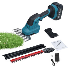 2in1 Cordless Hedge Trimmer and Grass Shears 21V Rechargeable Shrub Cutter with Rotating Head for Garden Lawn