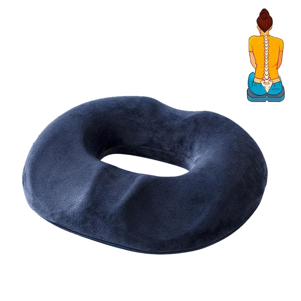 Donut Pillow Tailbone Cushion, Memory Foam, Washable Cover for Tailbone Pain Relief, Dark Blue