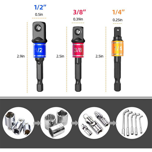 2set Flexible Drill Extension Hex Shank Drill Nut Driver Bit Set, 6Pcs Universal Socket Adapter Set, Screwdriver Bit Set 2