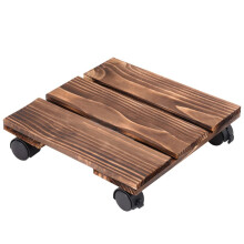 12 Inch Wooden Plant Caddy with Lockable Swivel Wheels, Heavy Duty Plant Stand for Indoor Outdoor Use