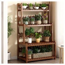 4 Tier Adjustable Bamboo Plant Stand with Ladder Design for Indoor Outdoor Use, Dark Brown