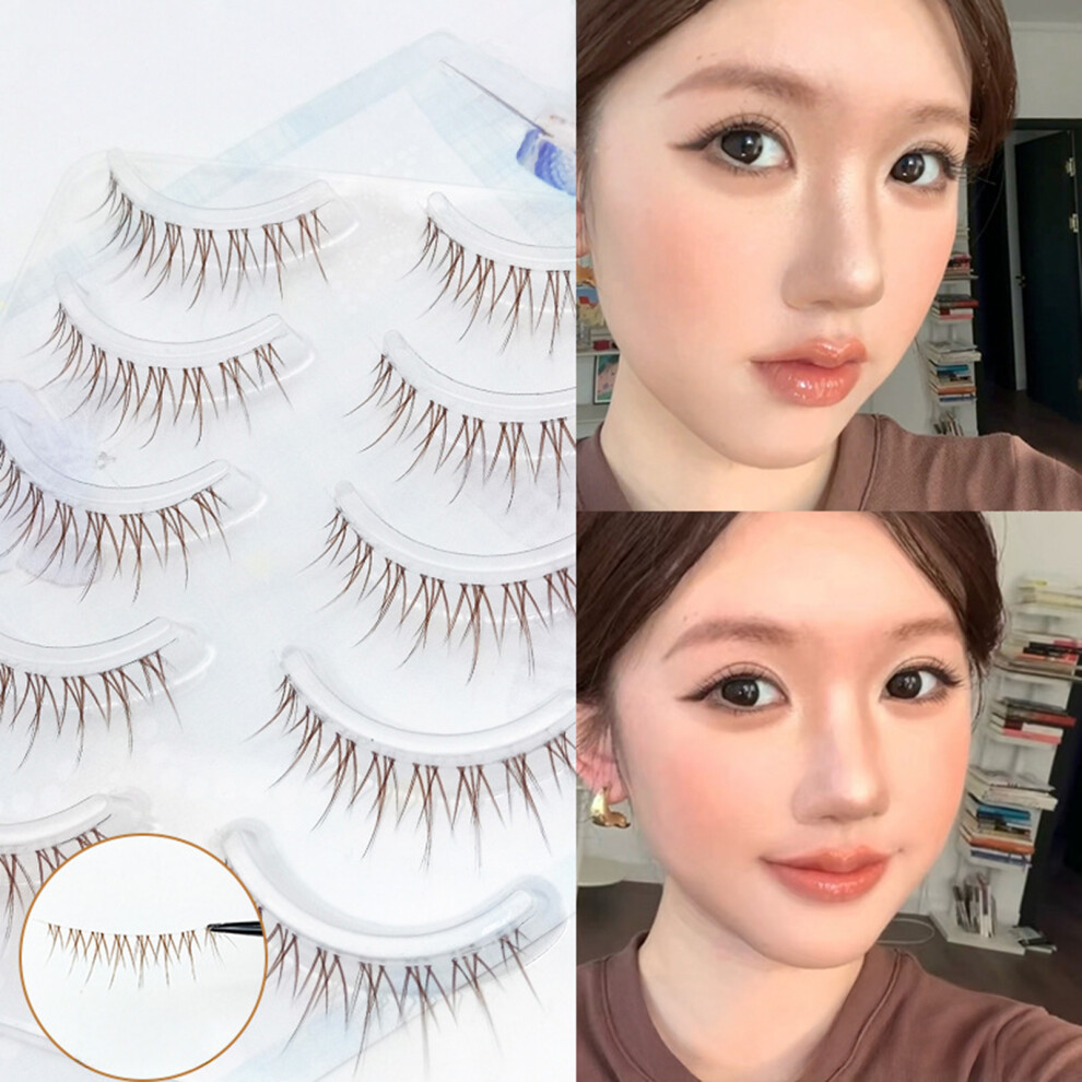 Dcph-Clothing 5Pcs Brown Wispy Lashes, Clear Band, Beauty & Cosplay