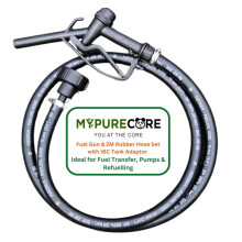 Fuel Gun Hose Kit 2m Rubber Hose - IBC Adaptor 25mm Nozzle Diesel AdBlue Oil Petrol SAE J30R6 Certified Fuel Transfer and Refuelling - MYPURECORE