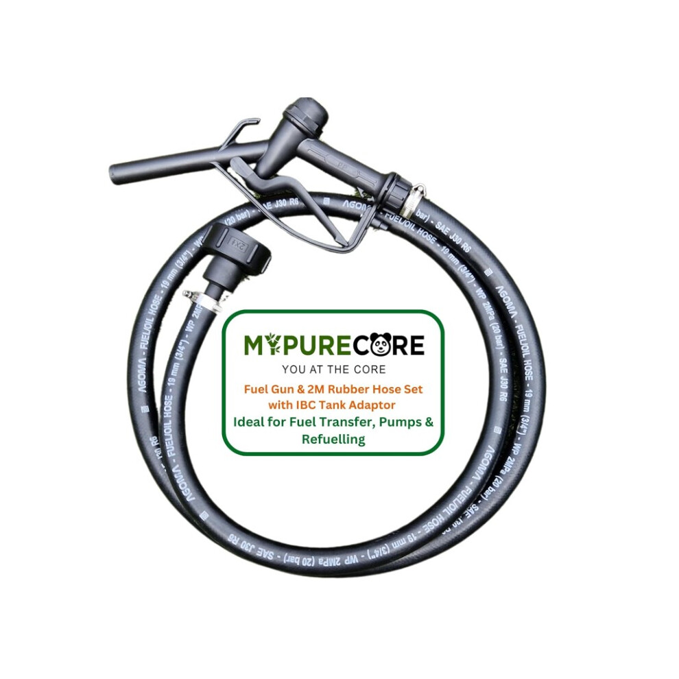 Fuel Gun Hose Kit 2M Rubber Hose - Ibc Adaptor 25Mm Nozzle Diesel Adblue Oil Petrol Sae J30r6 Certified Fuel Transfer And Refuelling - Mypurecore 5060603863940