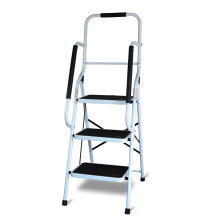 Aidapt Step Stool with Handrail – 3‑Step Ladder with Non‑Slip Wide Pedals, Sturdy & Portable Folding Design, Durable Steel Frame for Household