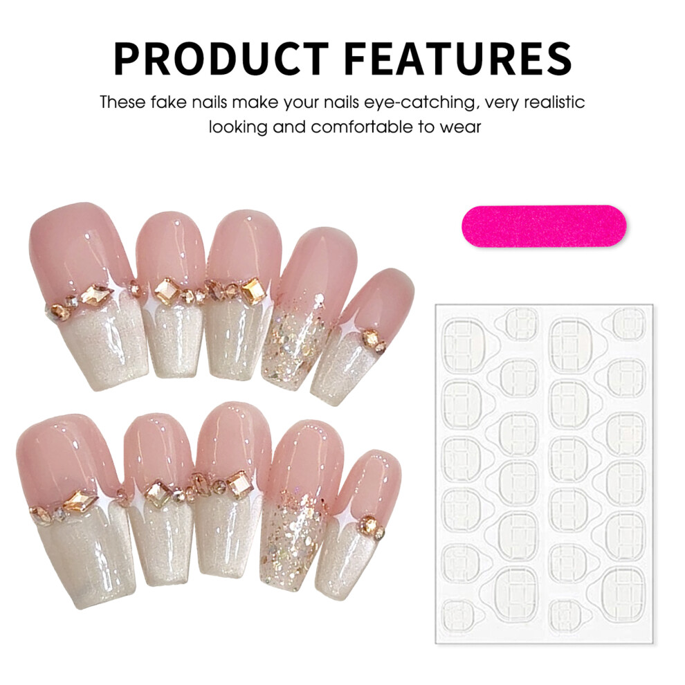Roc-Electron (Xs) Glitter French Tip Press On Nails For Women Diy