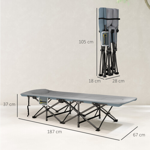 Outsunny Cama Plegable Camping Gris 187 x 67 x 37 cm 2