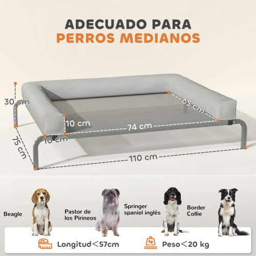PawHut Cama Elevada Perros Gris 110 x 75 x 30 cm 2