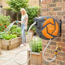 DURHAND 10M Water Hose Reel Compact Garden Car Locking Auto Retract Spray