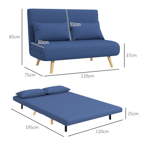 Homcom Sofá Cama Doble Azul 120 x 75 x 85 cm 2