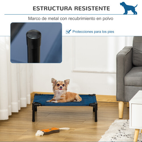 PawHut Cama Elevada para Mascota Azul 61 x 46 x 18 cm 1