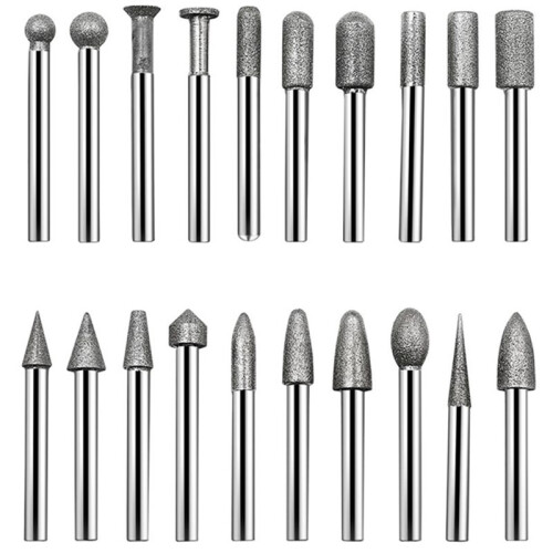 6MM Shank Cylinder Diamond Grinding Bits Cylindrical Points Coated Carving Burrs Lapidary Tools Jade Stone Marble